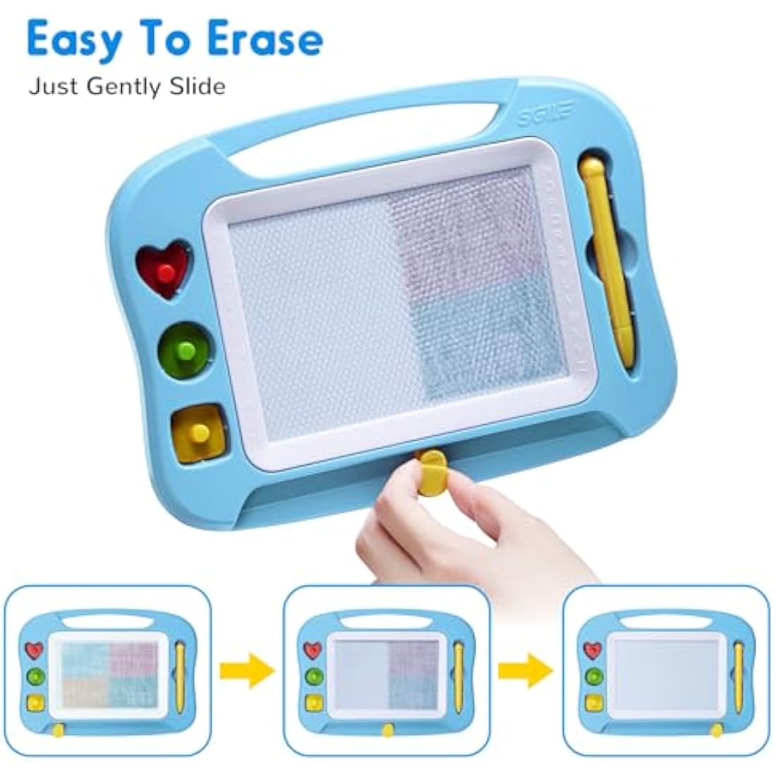 SGILE Magnetic Drawing Board for Kids, Colorful Erasable Doodle Board with Magnet Pen, Painting Sketch Pad with Three Stamps, Travel Toy, Educational Learning Toy for Toddlers, Light-Blue
