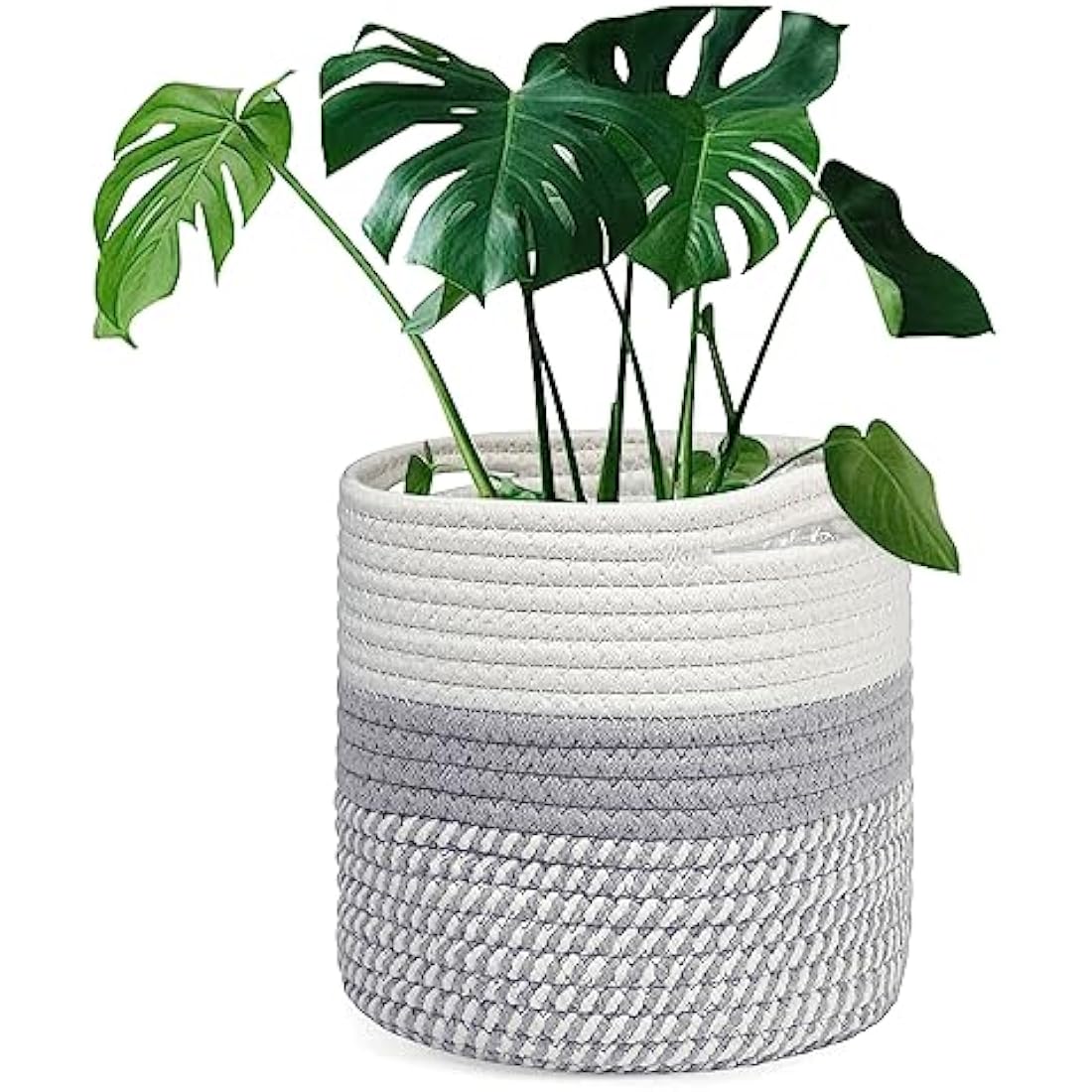 tenn well 20cm Plant Pot with Liner, Cotton Indoor Planter Woven Storage Basket for Indoor Plants Flower Pot and Home Decoration (White and Grey)