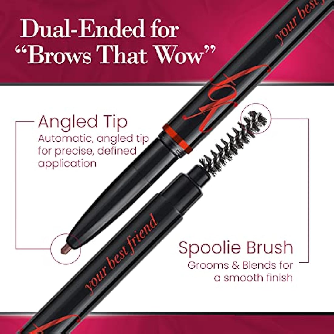 ybf Beauty Universal Automatic Eyebrow Pencil Duo - For All Natural Hair Colors & Skin Tones - Dual-Ended Brow Pencil With Spoolie Brush - Paraben-Free and Cruelty-Free - Taupe - 2 x 0.005 Oz