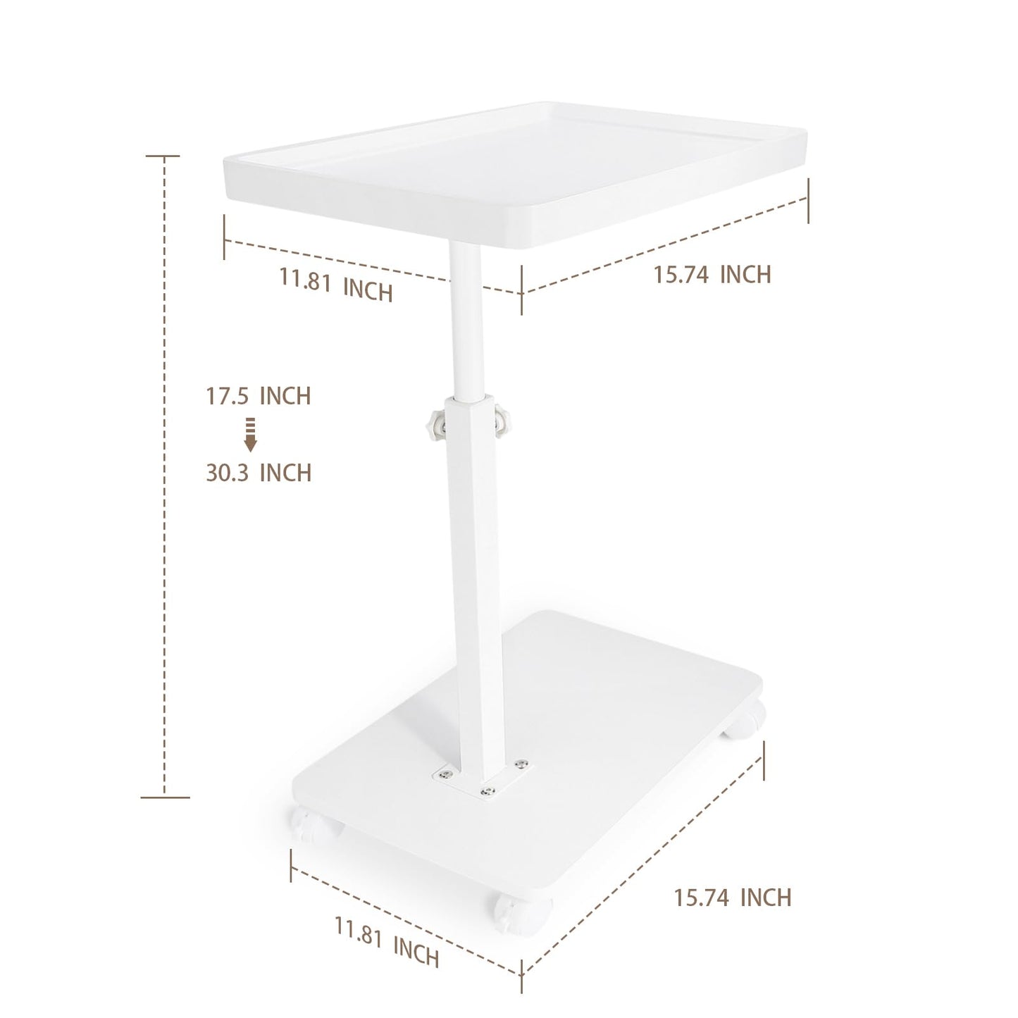 C Table End Table Adjustable Height 360° Swivel TV Tray Table With Wheels