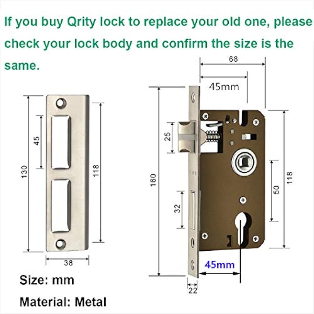 Qrity Door Handle Lever, Euro Lever Lock, Cylinder, 3 Copper Keys, Zinc Alloy