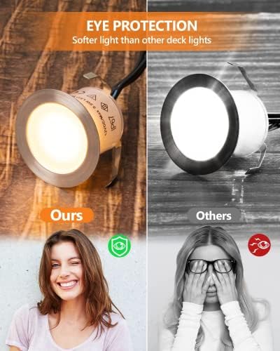 HIBOITEC 10Pcs Decking Lights, Lighting LED Deck Lights φ32mm, Warm White Decking Lighting, Waterproof Plinth Deck Light, for Outdoor, Garden, Floor Tile, Staircase, Wall Corner, Bathroom