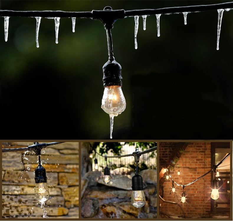 Svater Outdoor String Lights LED 96FT/29m, S14 2Pack 48FT Festoon Lights Mains Powered with 30+2 2W Plastic Bulbs, IP65 Waterproof Garden String Lights for Patio Party Wedding, 2700K Warm White