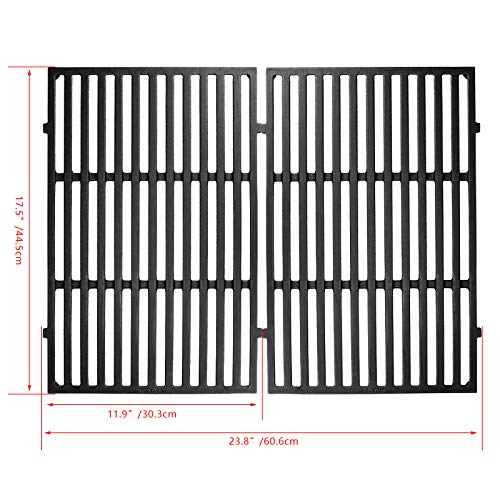 Denmay 7638 44.5 x 30.3cm Cast Iron Grids Cooking Grates for Weber Spirit E/S 310, 320, 330 (with Front Burner Knobs), Spirit 700, 900, Genesis Gold