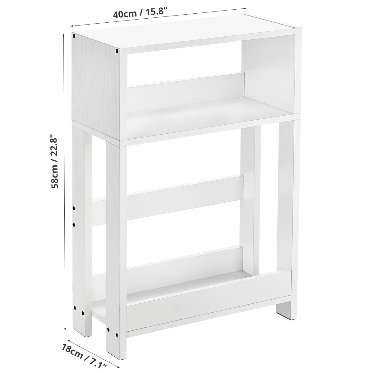 ZEXVIDA Narrow Side Table with Storage Shelf, 3-Tier Slim End Table & Nightstand for Bedroom, Living Room, Sofa Side Table for Small Spaces (White)