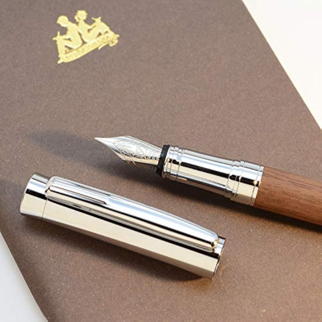 LACHIEVA Luxury Walnut Fountain Pen, Nice Pen with German-made Fine Nib, Converter, Cartridges. Nice Wood Pen Set for Men & Women. Best and Professional, Executive, Office Gift