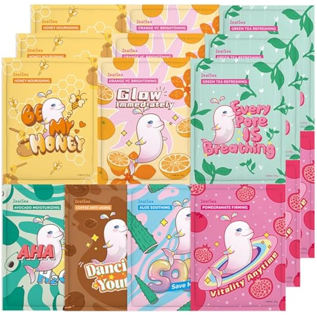 ZealSea Sheet Mask Face Mask Skin Care (Pack of 21) Beauty Facial Mask Kids Spa Face Mask Birthday Party gifts Women, kids Girls Skincare - Hydrate, Brighten, Moisturize,Soothe for All Skin Types