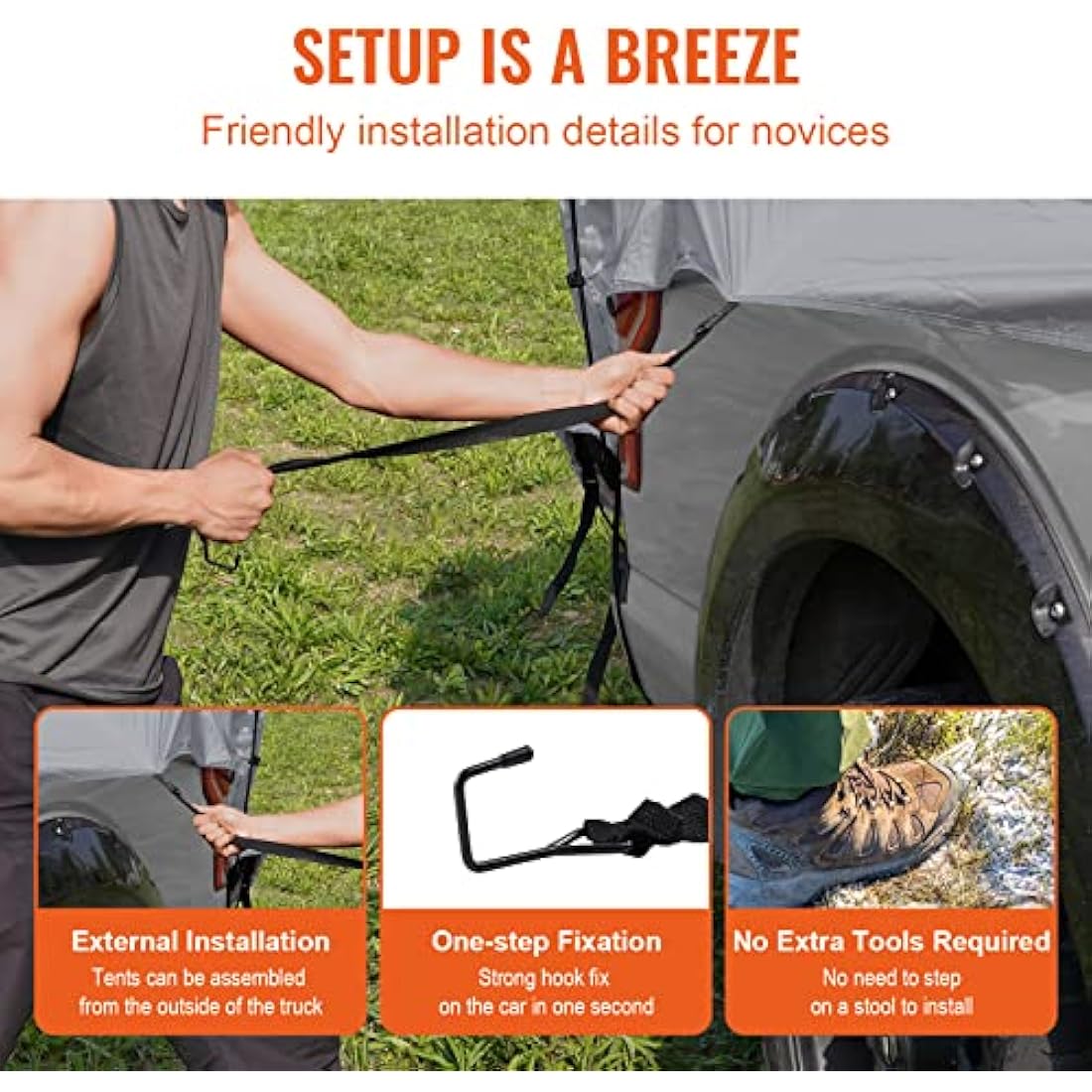 VEVOR Truck Bed Tent,Pickup Truck Tent with Rain Layer and Carry Bag, Waterproof Double Layer Truck Tent for Camping, Accommodate, for Camping Traveling Outdoor Activities