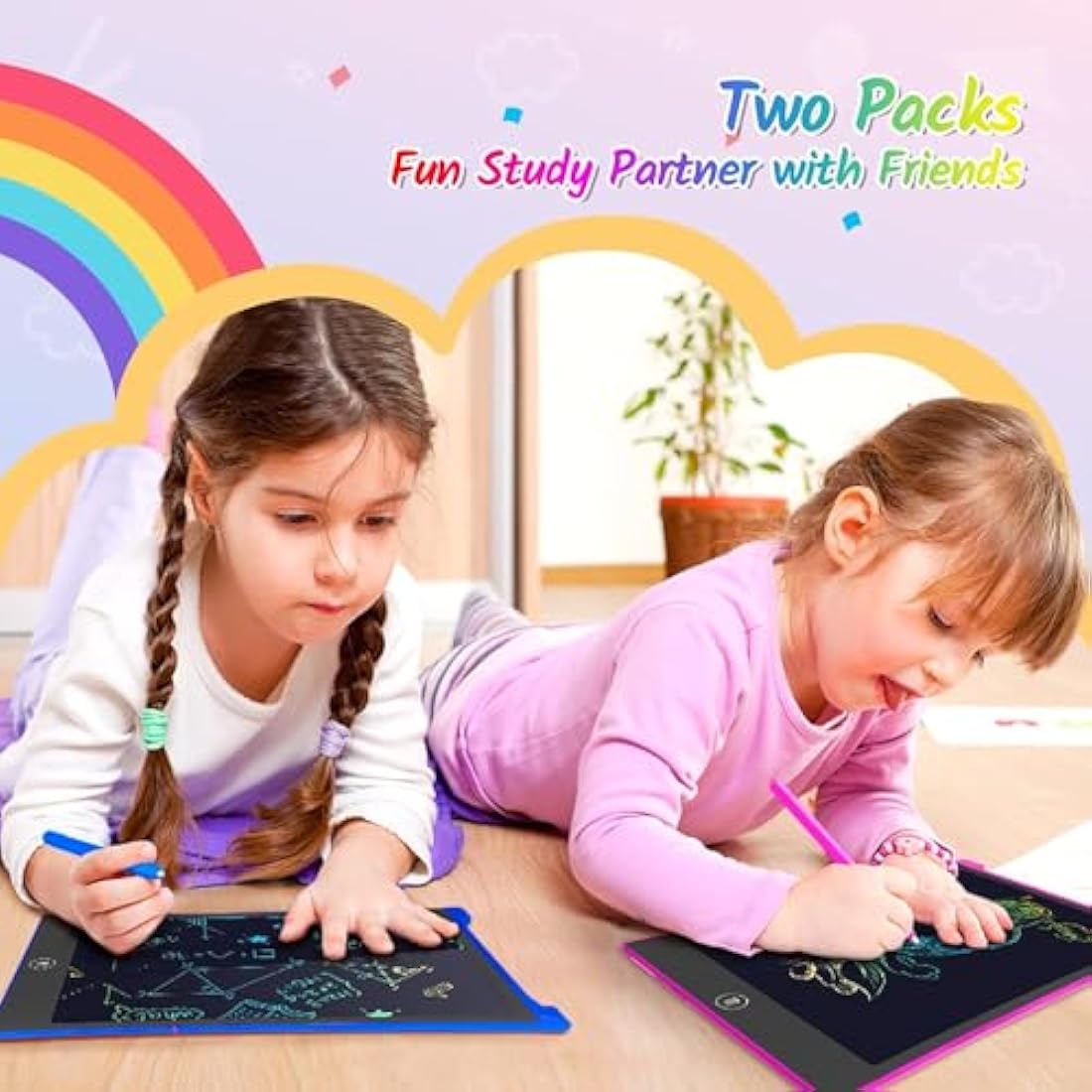 TECJOE 2 Pack LCD Writing Tablet, 10 Inch Colorful Doodle Board for Kids, Electronic Drawing Tablet Drawing Pads,Kids Travel Games Activity for Learning,Gifts for 3–6-Year-Old (Dark Blue and Magenta)