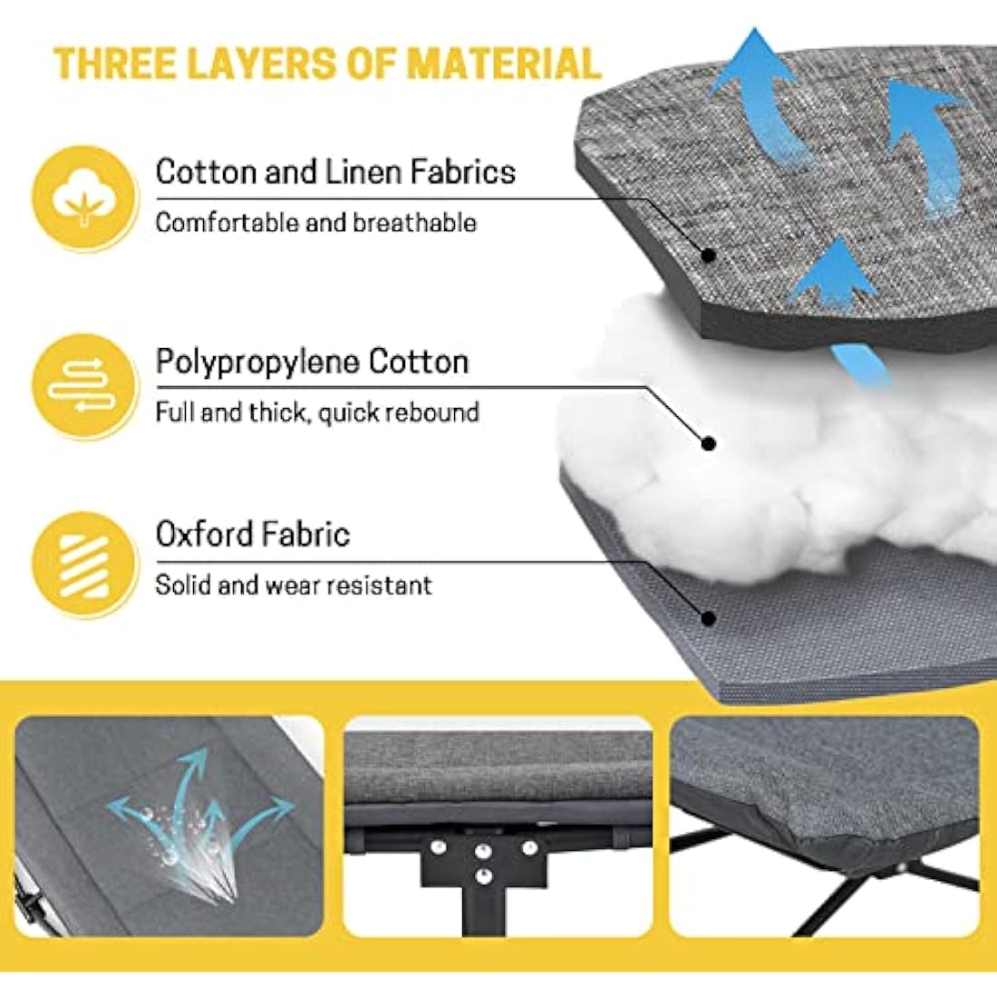 ATORPOK SHOP Camp Beds for Adults with Cushion and Pillow, Portable Travel Camping Cot for Sleeping, Lightweight Tent cot with Carry Bag Supports 450 lbs (Gray)