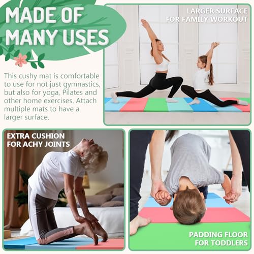 PhysKcal 5-Panel Folding Gymnastics Tumbling Mat with Carrying Handles, Thick Exercise Mat, Foldable Tumbling Mat for Kids, Padding for MMA,