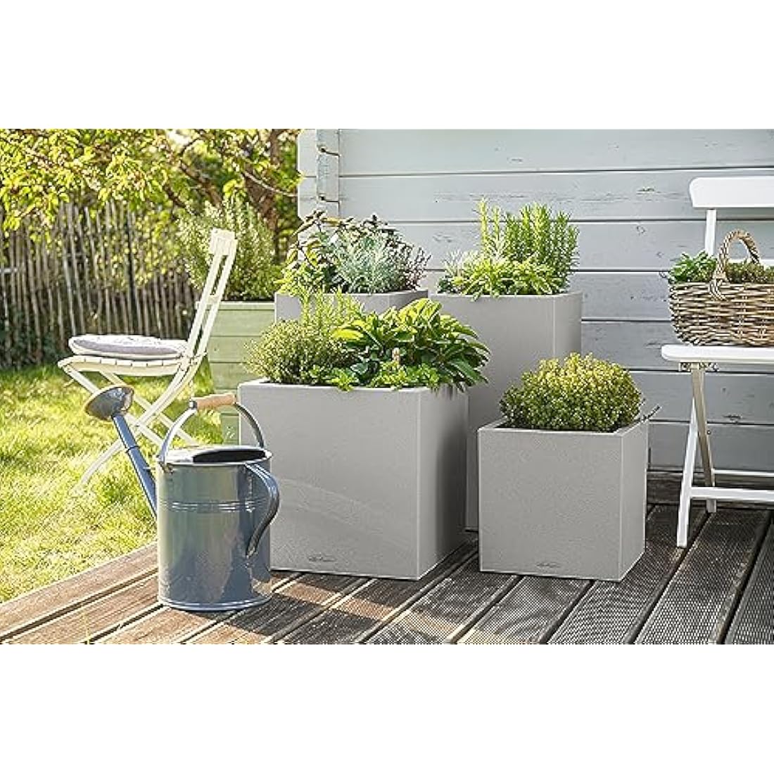 Lechuza Self Watering Plant Pot CANTO Stone 40 Low Plastic Indoor and Outdoor Plant Pot with Drainage Hole H40 L40 W40 cm Stone Gray