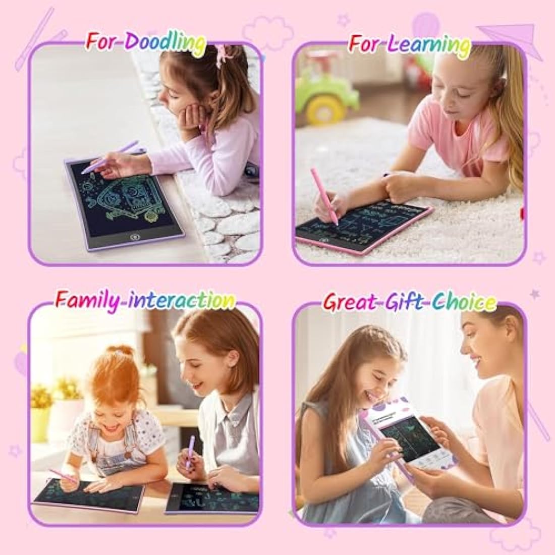 TECJOE 2 Pack LCD Writing Tablet, 10 Inch Colorful Doodle Board for Kids, Electronic Drawing Tablet Drawing Pads,Kids Travel Games Activity for Learning,Gifts for 3–6-Year-Old(Pink and Violet)