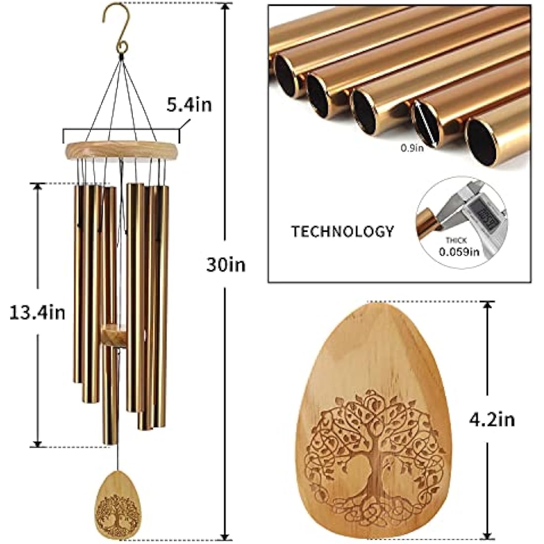 Astarin Sympathy Wind Chimes for Outside Deep Tone, Memorial Wind Chime for Loss of Loved One, in Memory Wind Chimes Outdoor as Bereavement Memorial Gifts for Mom Dad(30 Inch Bronze)