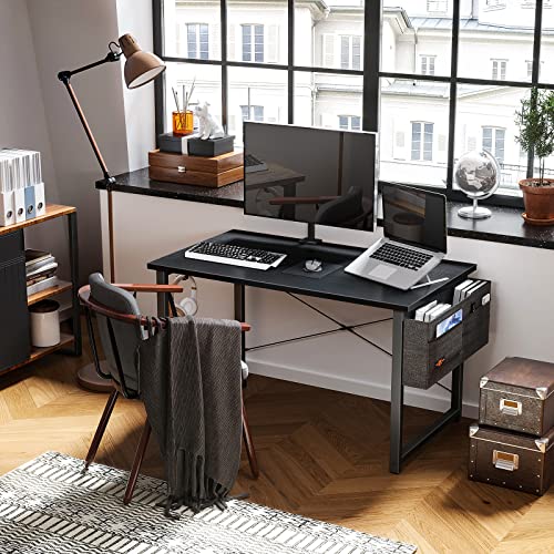 ODK Computer Writing Desk, Sturdy Home Office PC Table, Work Desk with Storage Bag and Headphone Hook (Black, 120 x 48 cm)