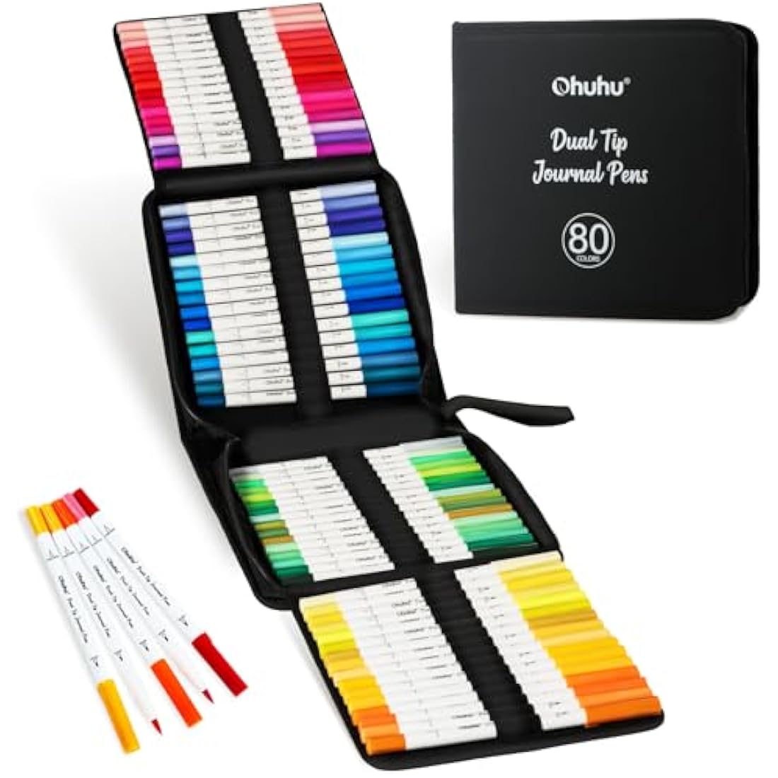 Ohuhu 80 Colours Dual Tip Brush & Fineliner Art Markers - Premium Journaling Pens for Bullet Journals, Calligraphy & Lettering - Water-Based Colouring Markers for Adults, Card Making & Art Projects