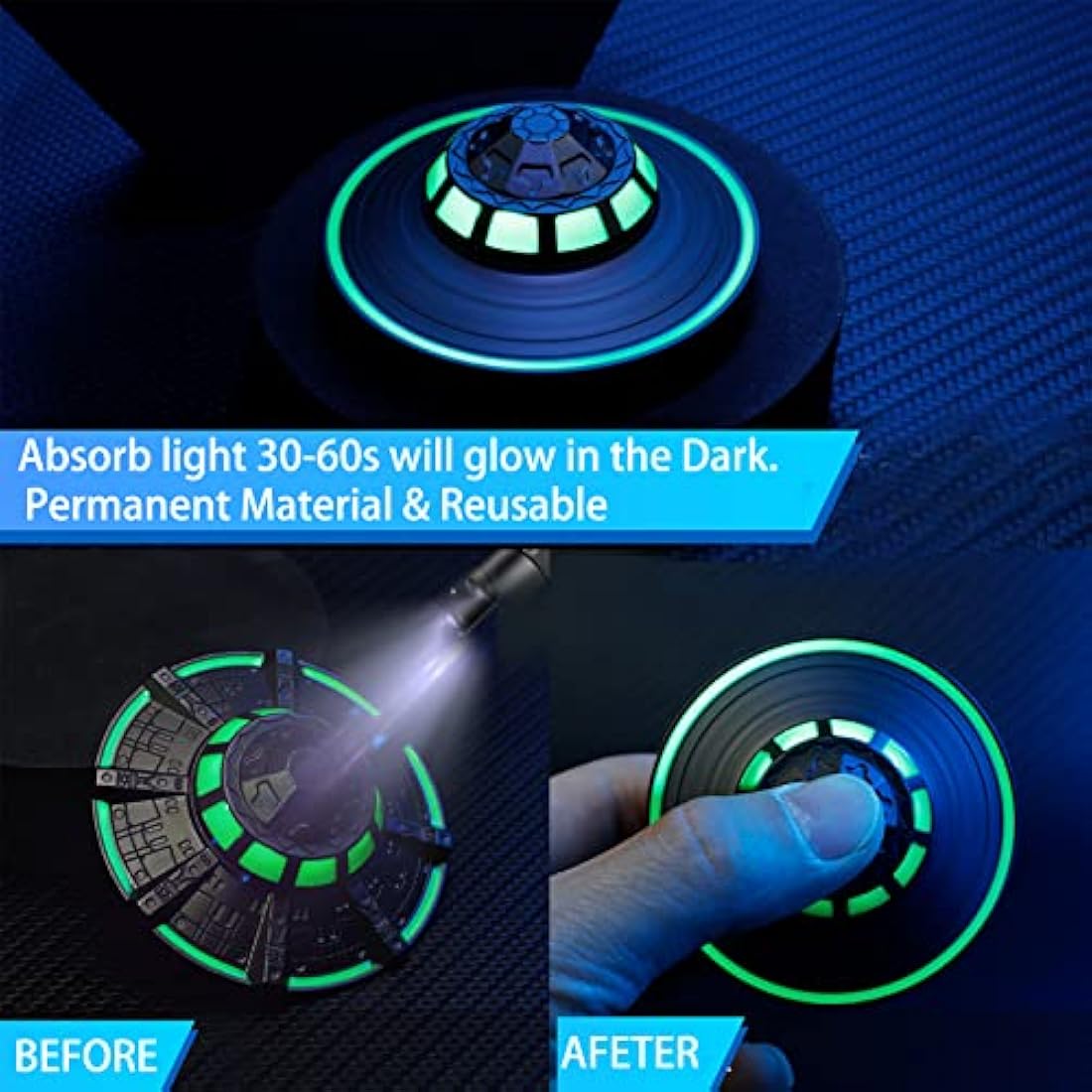 Space Fidget Spinners Metal for Kids Adults, UFO Finger Hand Spinner, Fidget Sensory Toys, Stress Relief Toy, Luminous Night Effects, Desk Office Toy, Holiday Stocking Stuffer, Present