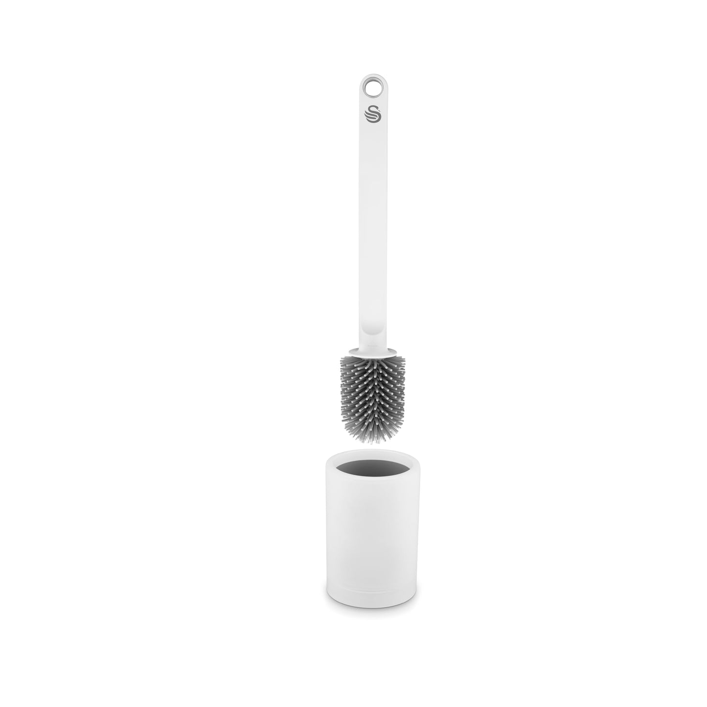 Swan Elevate Flexible Silicone Toilet Brush, Anti-Drip/Anti-Clog Design, Quick Drying Bathroom Brush with Hygienic Holder, Non-Slip Handle, White
