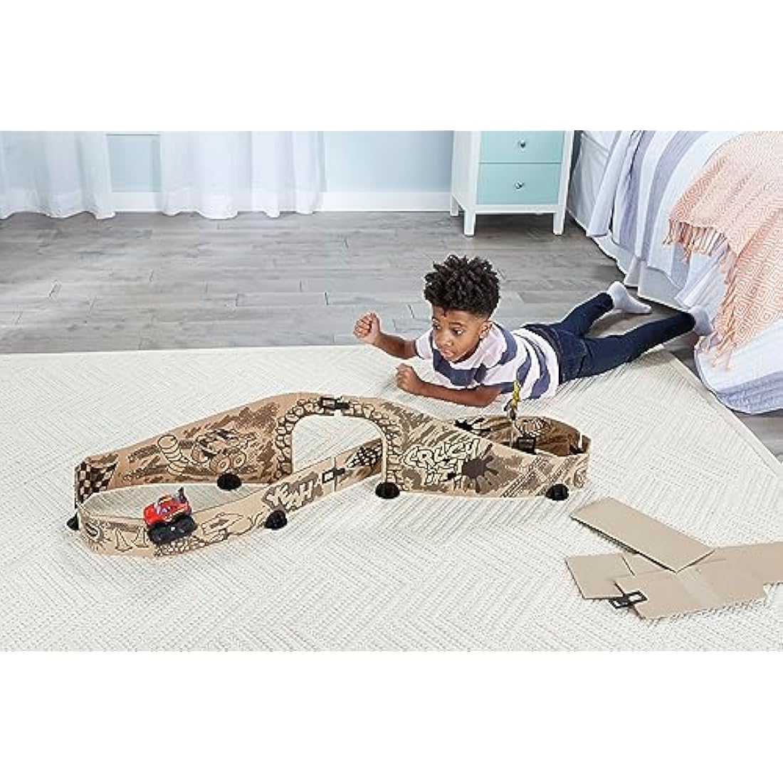 VTech Car-Board Racers Monster Truck & Track, Cardboard Race PlaySet with Stunt Jump for Kids, Toy Car Playset with Included Monster Truck, For Children Age 5, 6, 7 + Years, English Version