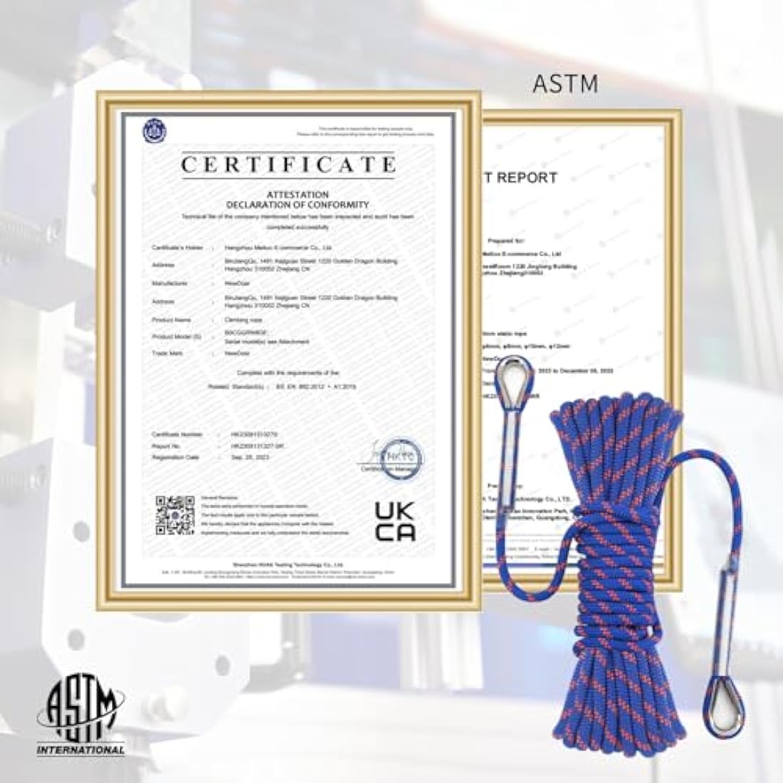 NewDoar 14KN Static Climbing Rope 8mm Accessory Cord Equipment 33FT(10M) 66FT(20M) 98FT(30M) 165FT(50M) Escape Rope with 2 Carabiners for Ice Climbing Fire Rescue Rope Safety Rope