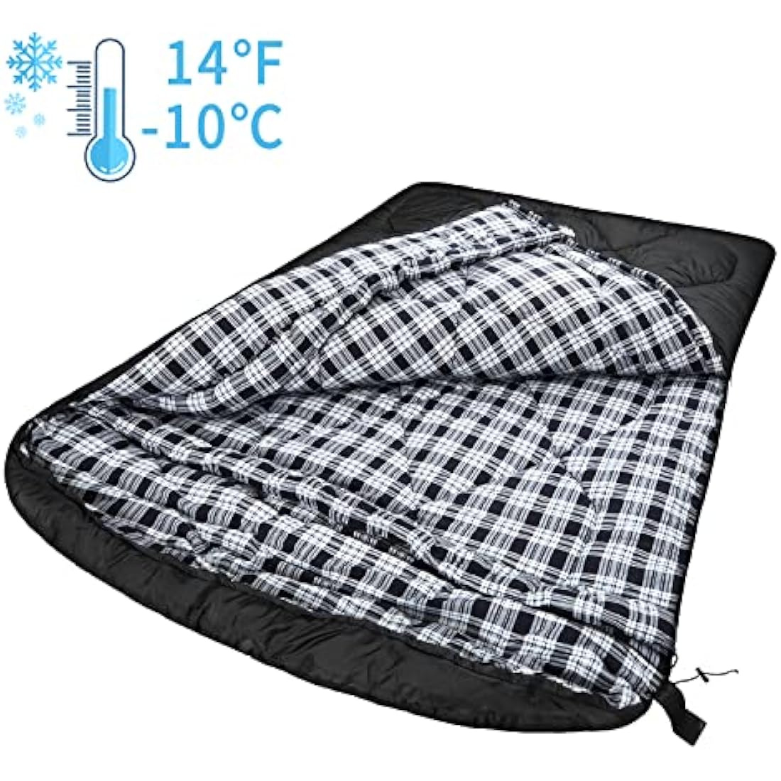 Winter 0 Degree Double Sleeping Bag, Double Wide Queen Size 2 Person Sleeping Bag With 100% Cotton Flannel Lining, Warm And Waterproof For Camping, Fishing or Hunting in Cold Weather