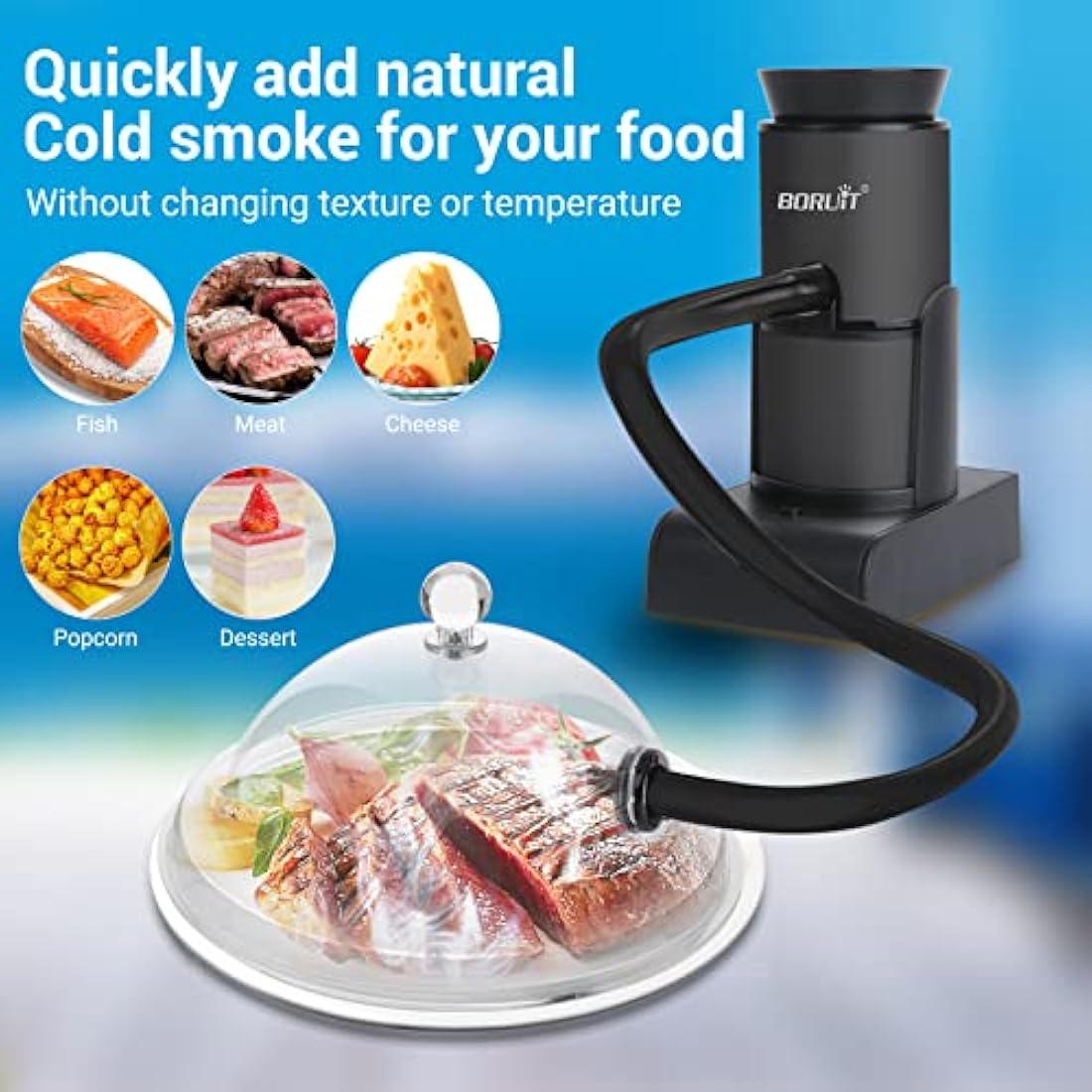 BORUiT Smoking Gun Food Smoker Portable Wood Smoke Infuser with Wood Chips, Food Kitchen Smoker for Sous Vide Meat Salmon Cocktails Cheese BBQ Grill, Great for Foodie Gifts