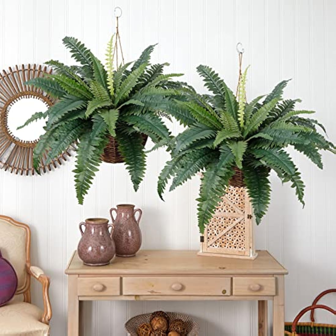 LOMOHOO 30in Artificial Ferns for Outdoors, 4 Large Boston Fern Plant Indoor Faux Bush Plant for Indoors Home Garden Windowsill Farmhouse Garden Decor