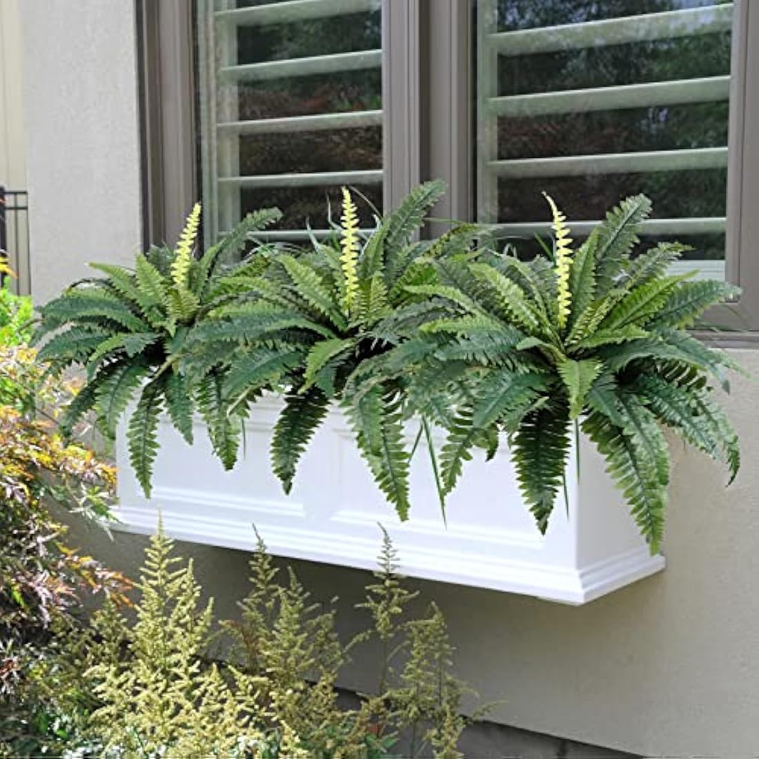 LOMOHOO 30in Artificial Ferns for Outdoors, 4 Large Boston Fern Plant Indoor Faux Bush Plant for Indoors Home Garden Windowsill Farmhouse Garden Decor