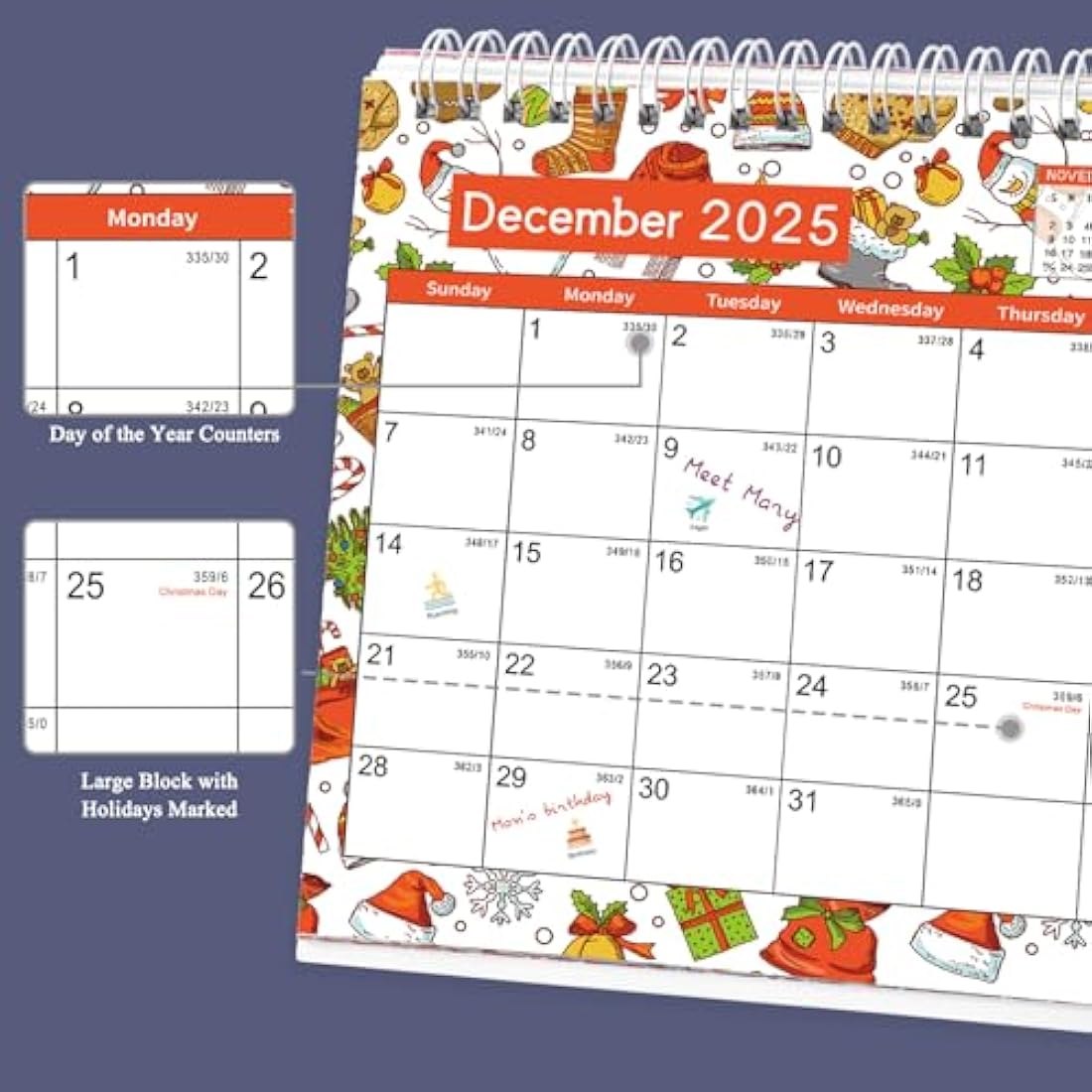 Desk Calendar 2025-2026, Monthly Desktop Calendar (Jul. 2025 - Dec 2026, 10" x 8.25"), Standing Flip Calendar with Thick Paper, Academic Year Planner with Stickers