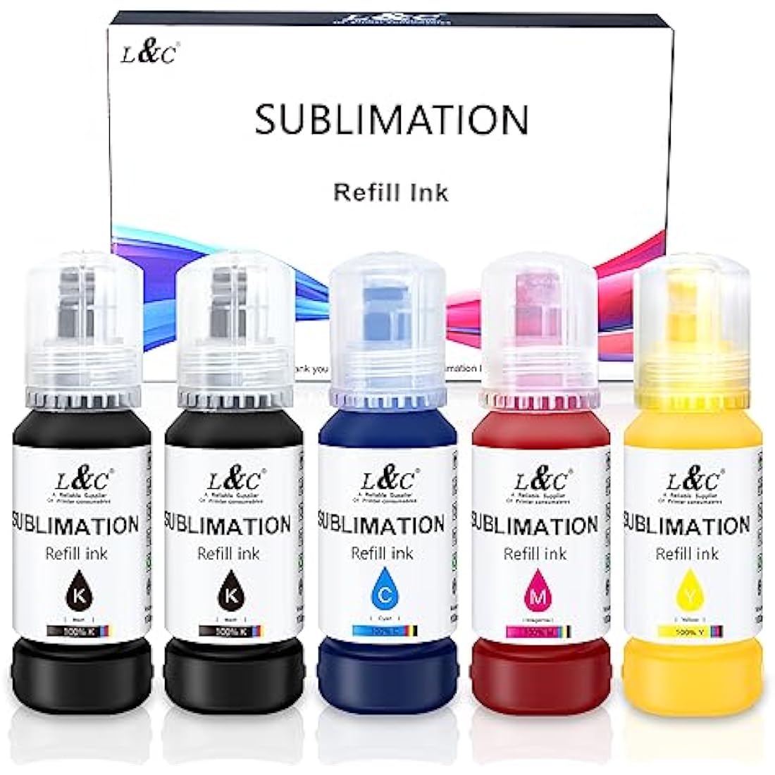 L&C 500ML Sublimation Ink for Epson Ecotank 2400 ET2830 2815 4810 ET2720 ET2760 ET2750 ET2850 EcoTank Printer (KKCMY)