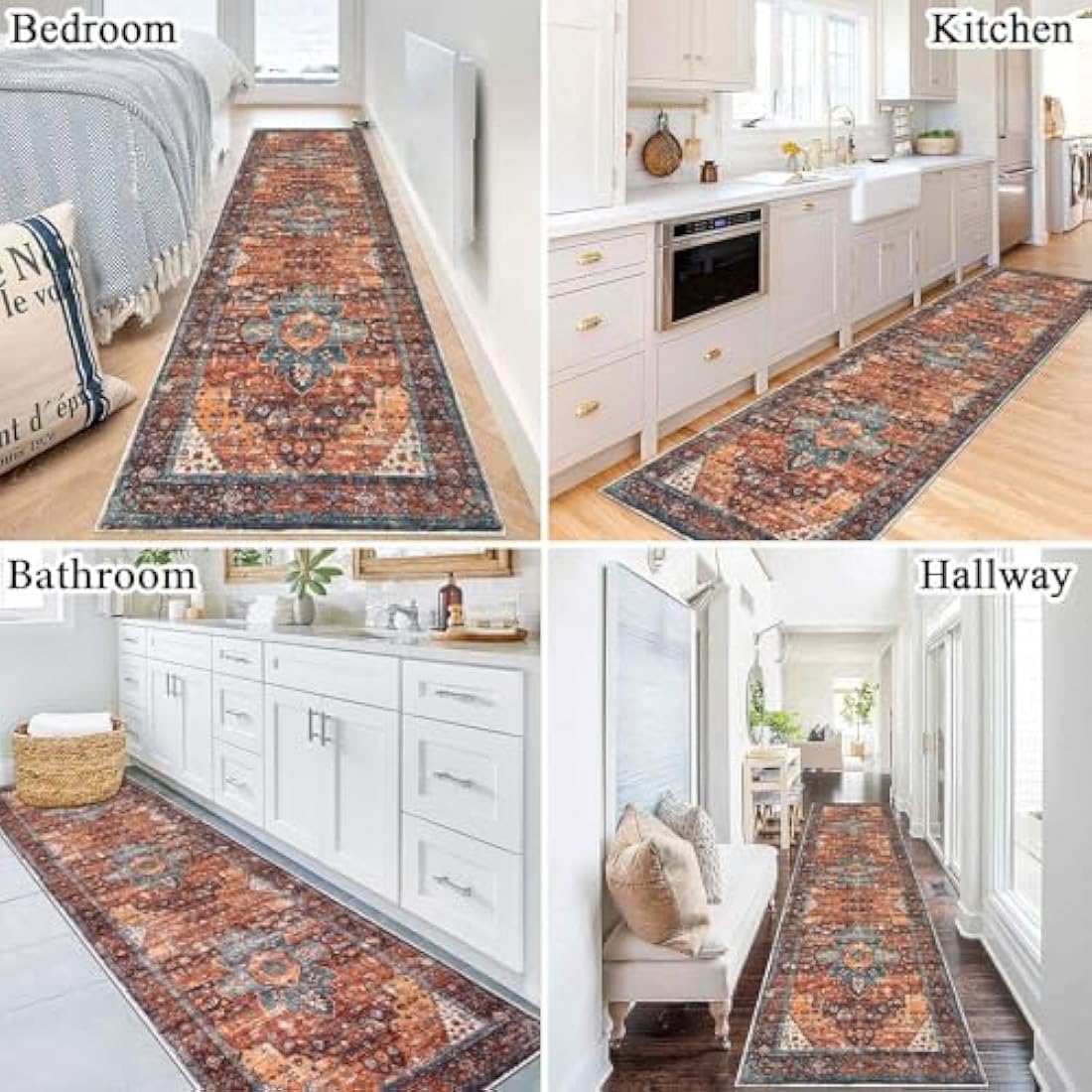 SHACOS Extra Long Runner Rugs for Hallway 60 x 300 cm Non Slip Vintage Hall Runners Narrow Rugs Washable Boho Carpet Runners for Hallway Entryway Kitchen, Red