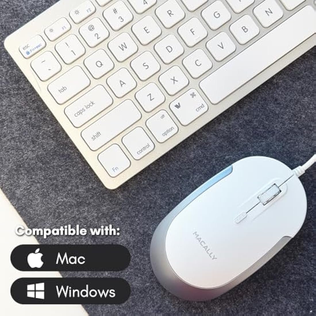 Macally USB Wired Keyboard and Mouse Combo for Mac and PC - Save Space with a Compact Small Mac Keyboard and Mouse for MacBook Pro/Air, iMac, Mac Mini/Pro - Compatible Apple Keyboard and Mouse