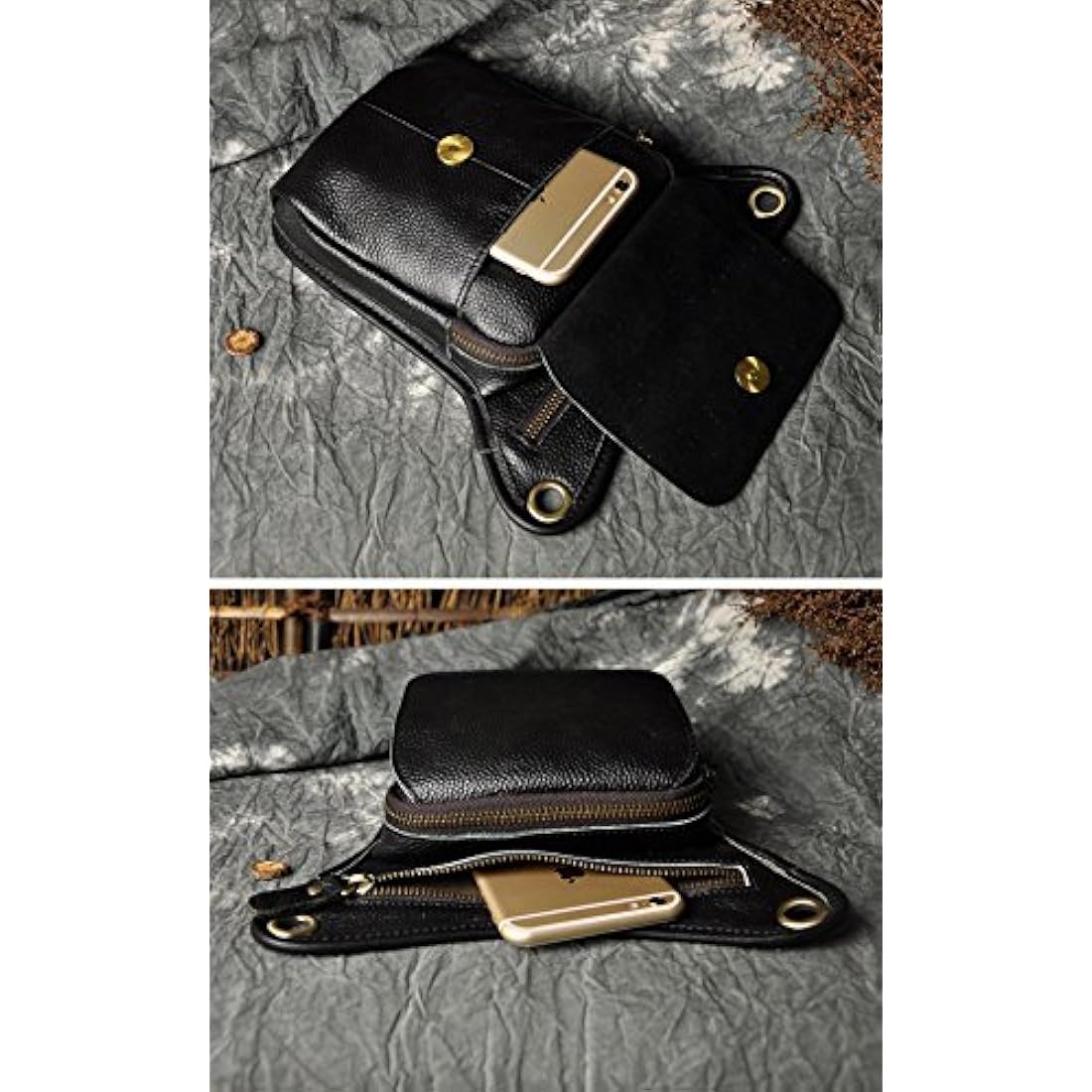 Le'aokuu Mens Genuine Leather Messenger Motorcycle Outdoor Hip Bum Fanny Belt Waist Pack Drop Leg Thigh Bag 211-1