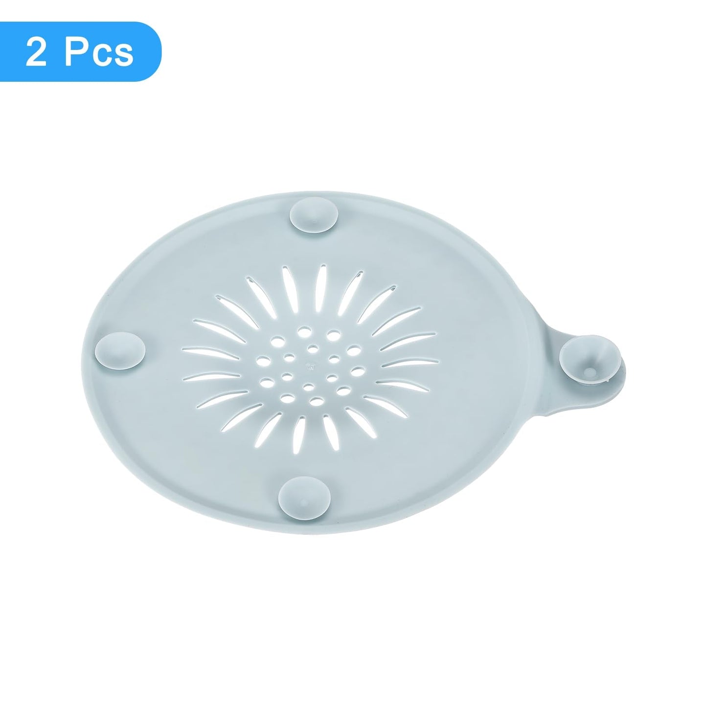 sourcing map Hair Drain Catcher, 5.51inch Round Tub Drain Covers Drain Protector with Handle Suction Cup for Kitchen Bathroom Balcony, Light Blue 2Pcs