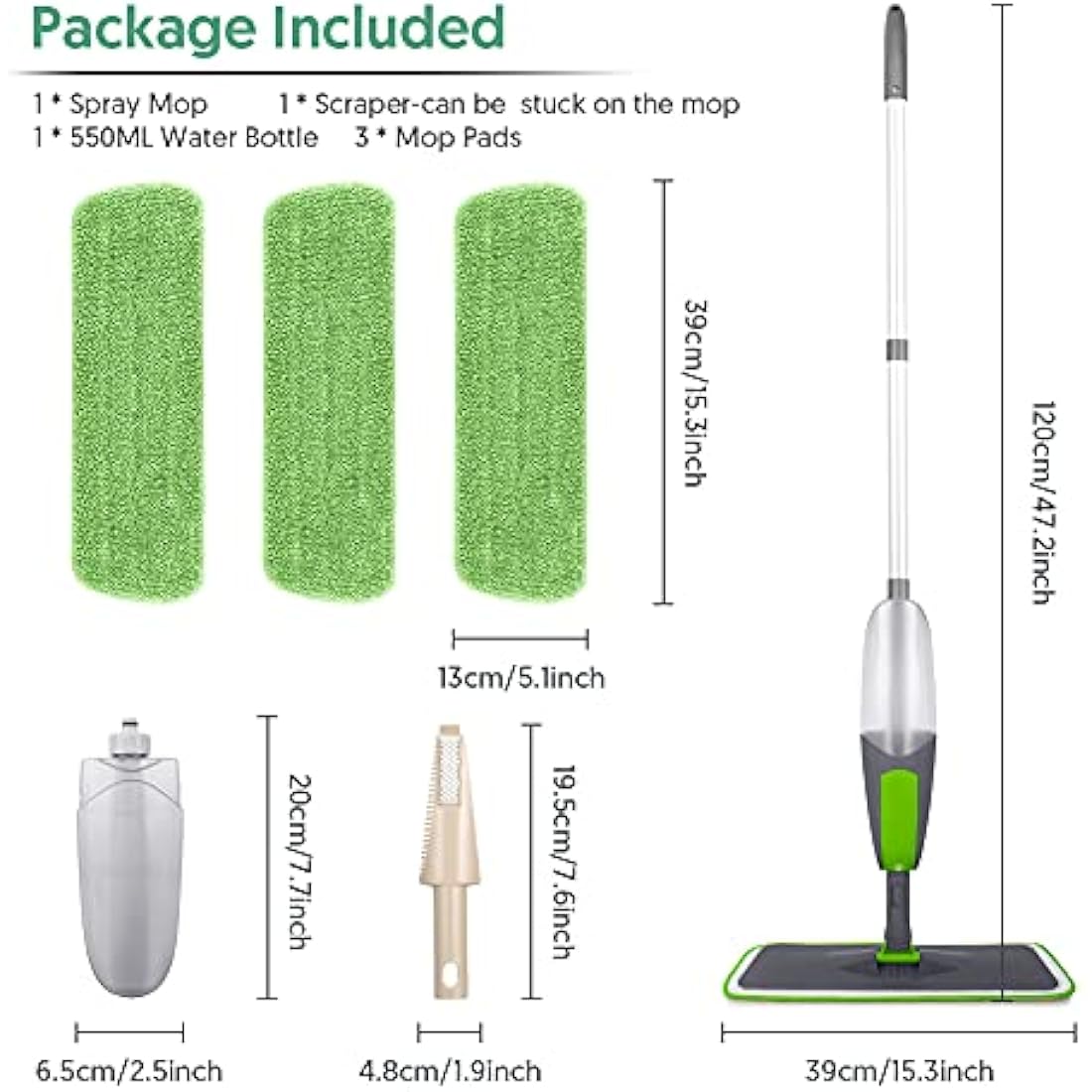 Spray Mop for Floor Cleaning, ILAVCOOL Microfiber Floor Mop with 3 Reusable Pads 550ML Refillable Bottle for Cleaning Laminate, Tile, Wood, Hardwood
