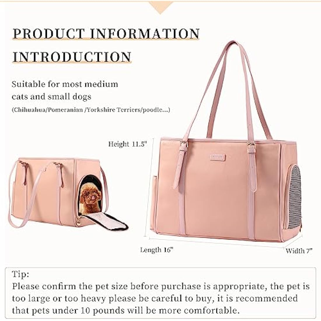 Lasaviin Fashion Dog Purse Pet Carrier Leather Bag for Small Dogs Cats Puppy, Portable Tote Bag Airline Approved Soft-Sided Carriers (Pink)