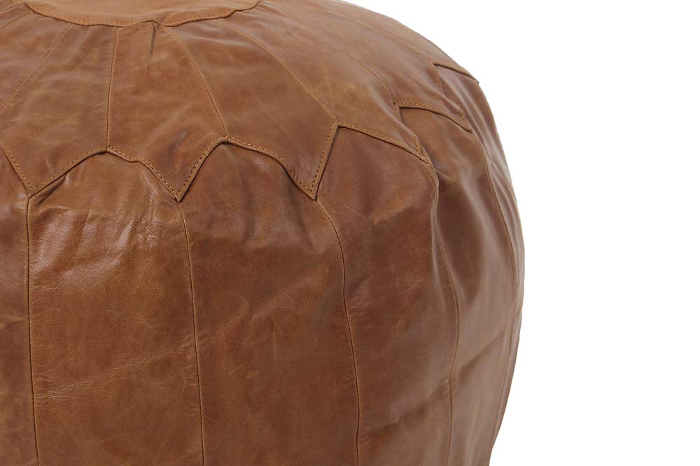 Woodland Leather Tan Morrocon Style Pouffe 17.5" Diam, Genuine Leather Designer Bean Bag Chair (Stuffed-1Piece, Tan)