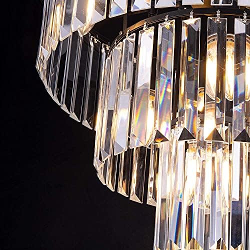 Wellmet 20 inch Crystal Chandelier, 3-Tier Contemporary Modern Bathroom Chandeliers, 7-Light Adjustable Hanging Pendant Ceiling Light for Bedroom, Entryway, Dining Room, Girls Room, Foyer