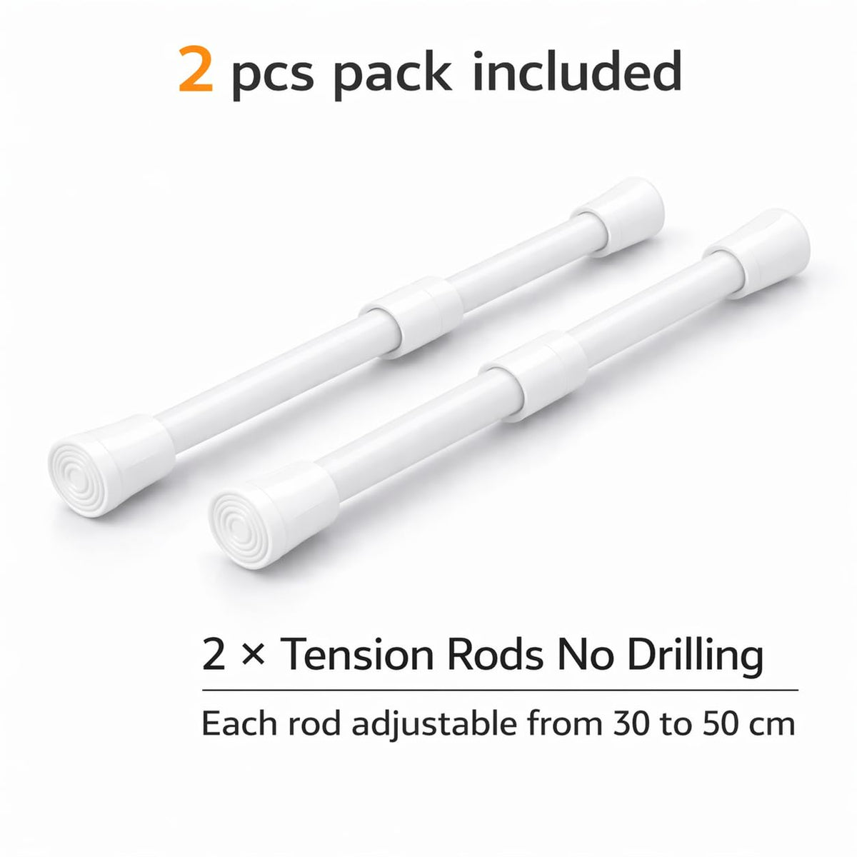 Package of 2 Telescopic Rods, Goowin 30-50cm Tension Rod No Drilling, Stainless Spring, Adjustable Tension Rod for Cabinet, Kitchen, Stainless Metal