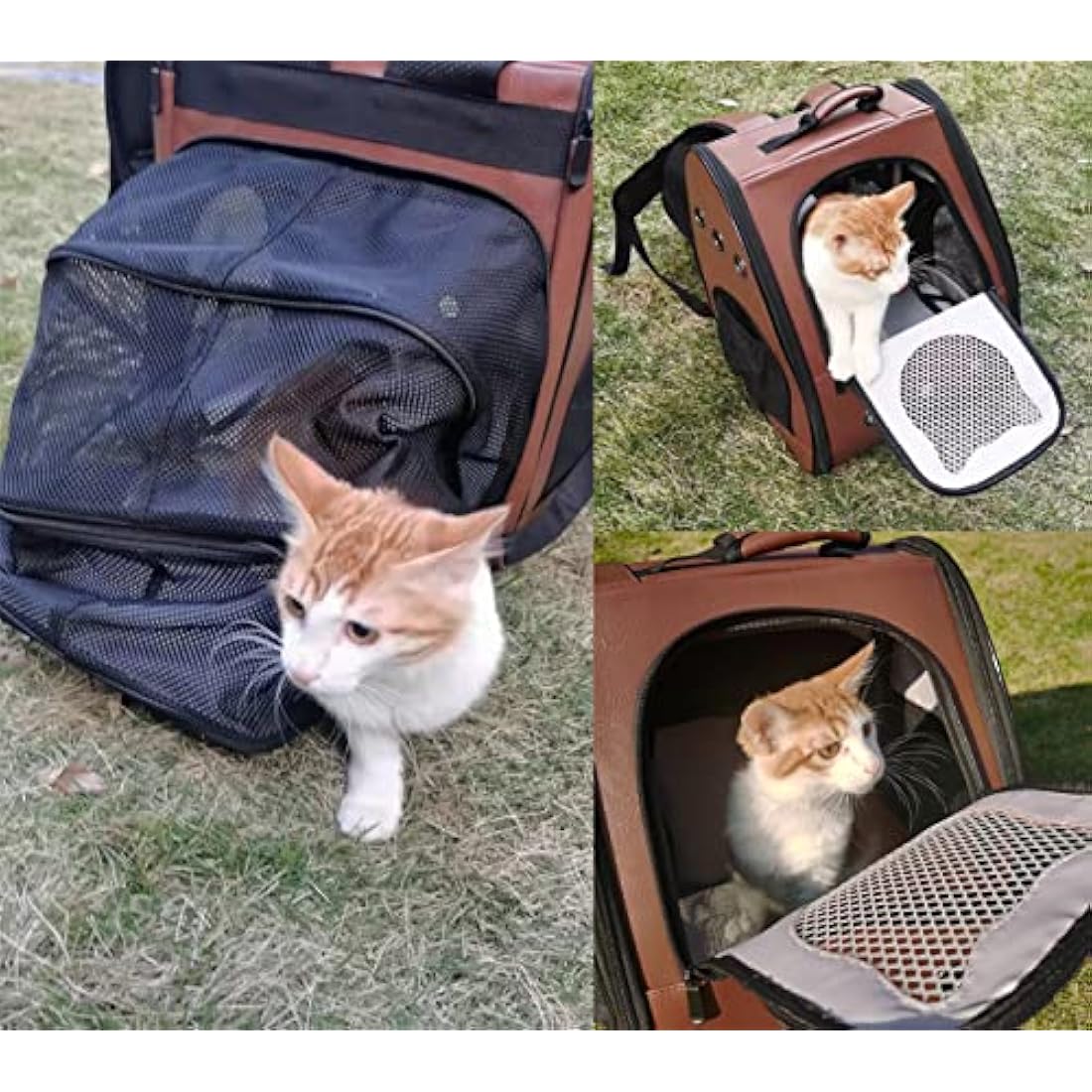 Large Cat Backpack, Fits Large Fat Cat up to 9kgs (20 lbs), Leather Cat Carrier Backpack, Airline Approved Cat Travel Vented Backpack Carrier
