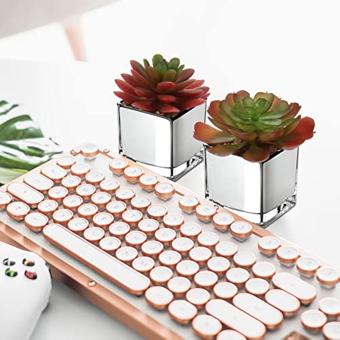 Briful Mini Artificial Succulent Plants, Set of 2 Faux Succulents in Galvanized Glass Pot Modern Fake Plants Plastic Succulents for Centerpiece Bathroom Shelf Bedroom Decor