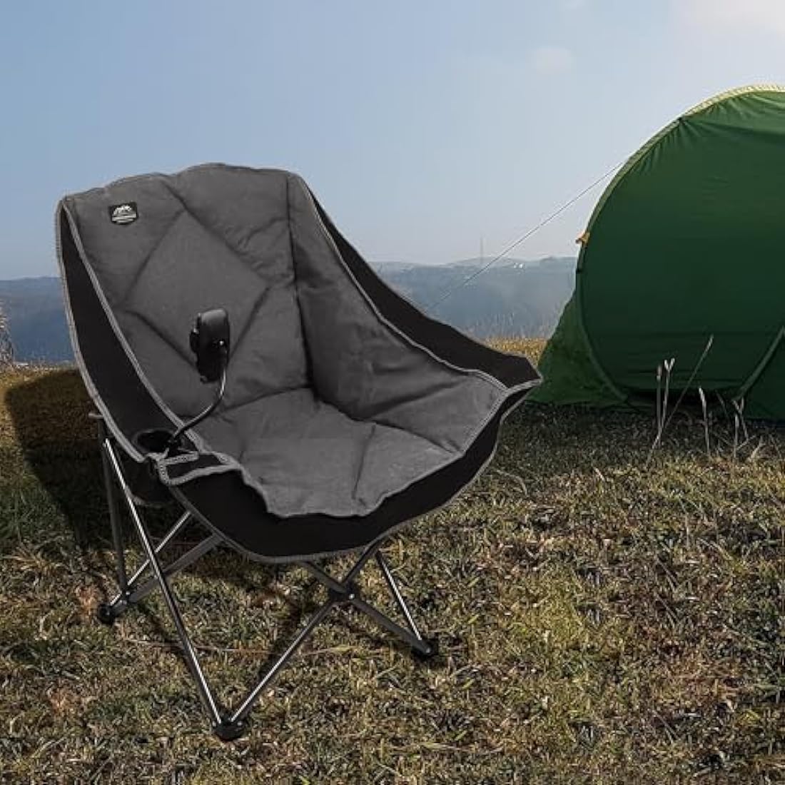 LANMOUNTAIN Oversized Folding Camping Chairs,Portable Heavy Duty Outdoor Padded Lawn Chair w/Phone Holder,Cup Holder Perfect for Adults Picnic,Parties,Picnics and Beach Trips,Black