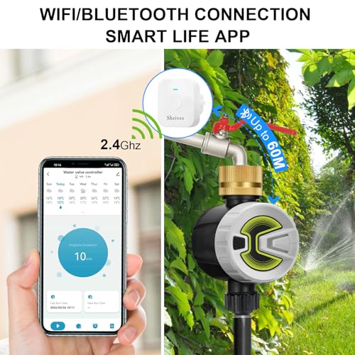 Shrivee Wifi Water Timer, Automatic Watering Timer Irrigation with Brass Inlet, Suitable for Garden/Lawn/Greenhouse/Pet water Fountain (E102B