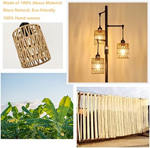 Rayofly Dimmable Rattan Floor Lamp, 3-Lights Boho Lamp with Stepless Dimmer, Industrial Lamps for Living Room, Tall Tree Shades, Farmhouse Standing Bedroom Black-3 Lights