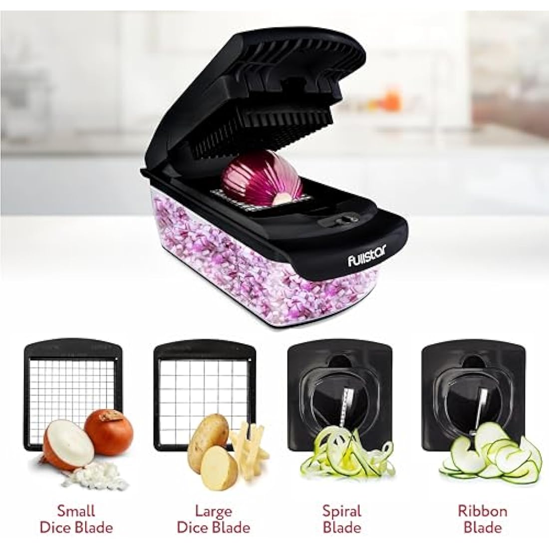 Vegetable Chopper Vegetable Cutter - Veggie Onion Salad Food Chopper Manual - Potato Chipper - Veg Chopper and Dicer - Kitchen Tools & Gadgets (4-in-1 Black)