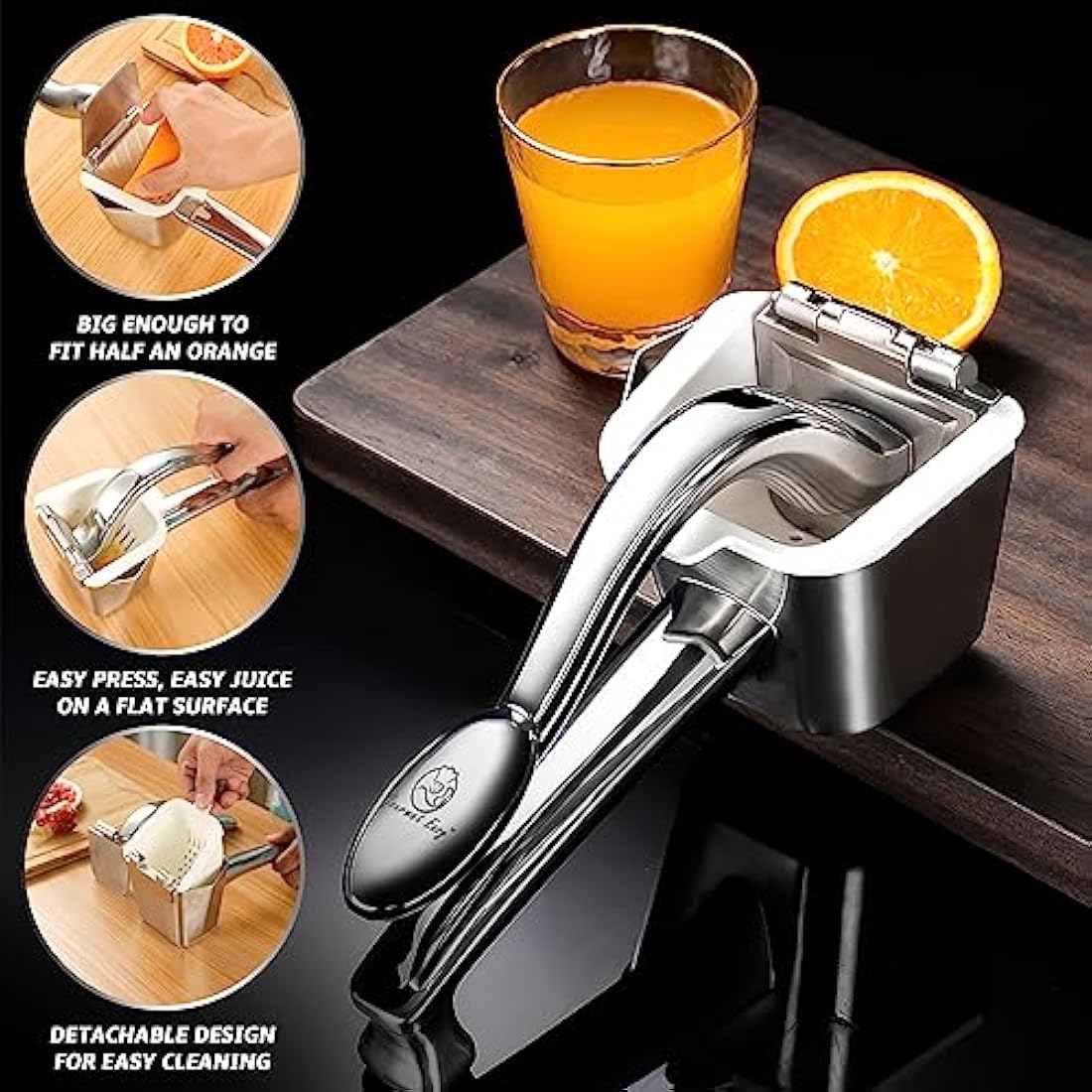 Stainless Steel Lemon Squeezer, Heavy-Duty Orange Juicer, Durable Hand Press Citrus Juicer, Portable Lime Squeezer, Rust-Free, Easy to Clean, Ideal for Kitchen & Bar, 5-Year Warranty