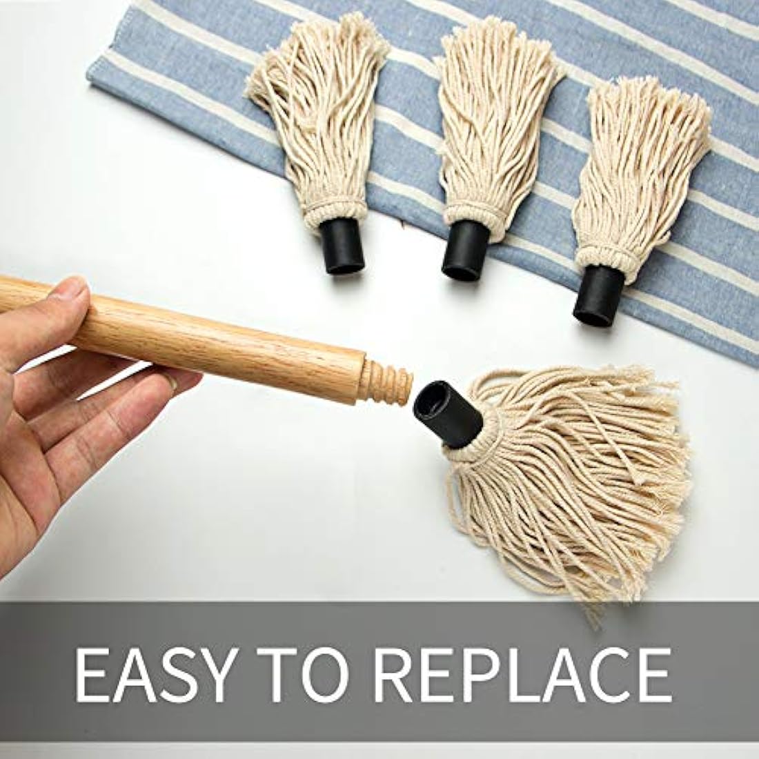 Barbecue Basting Brushes, YFWOOD Grill Basting Mop 18inch/45.7CM Wooden Long Handle with 3 Extra Replacement Heads for BBQ Grilling Smoking Steak
