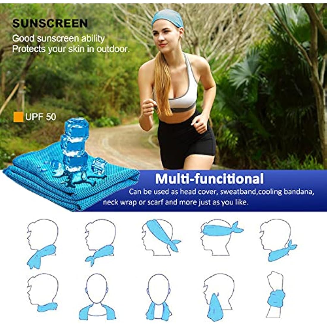 YQXCC 8 Pcs Cooling Towel (120x30 cm) Cool Cold Microfibre Ice Towel for Neck, Yoga, Golf, Gym, Camping, Running, Workout & More Activities