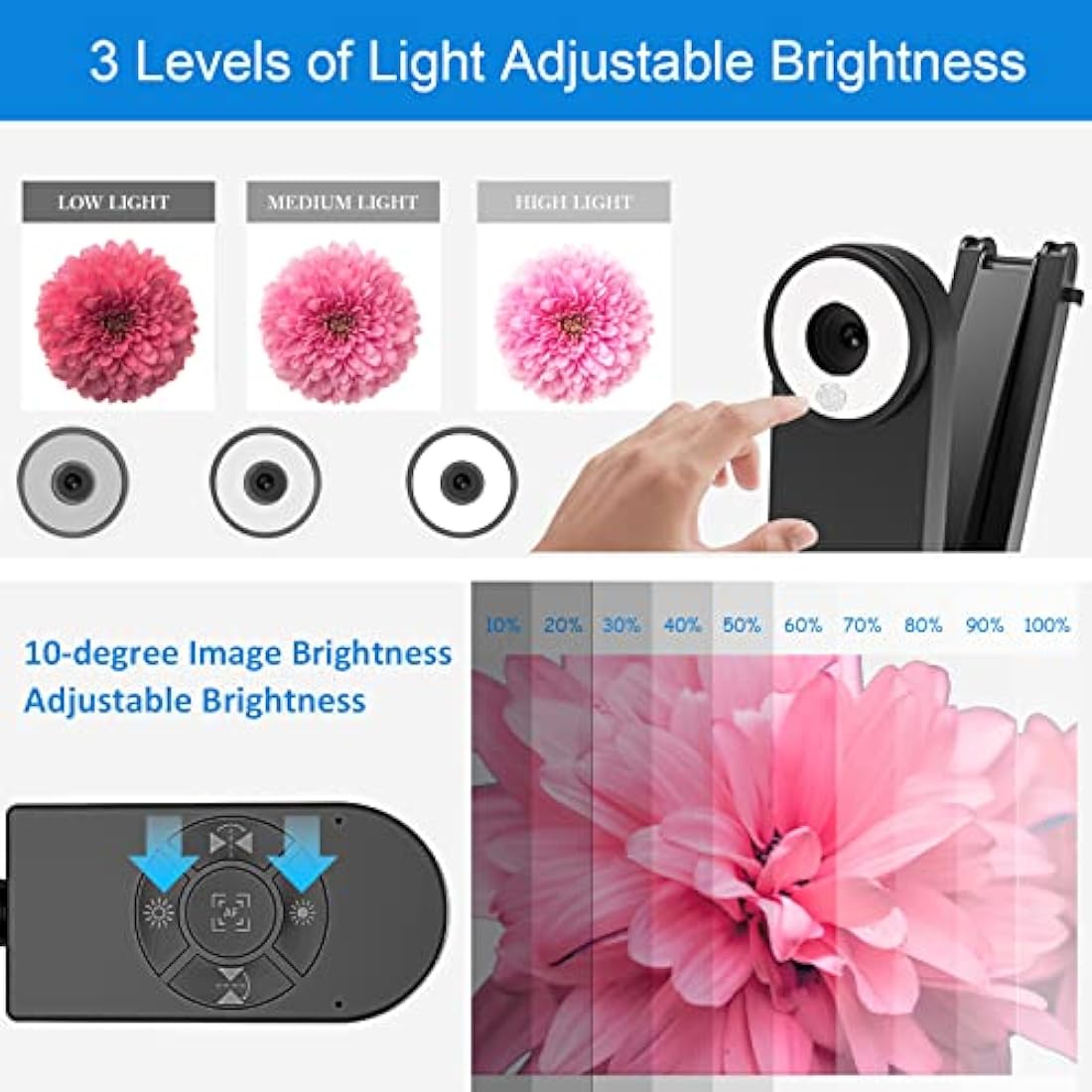 Kitchbai Visualiser Classroom, USB Document Camera for teaching 4K with 3-Level LED Light, Image Invert Function, Fold, Dual Microphones for Mac OS, Windows, Chromebooks work for Distance Learning