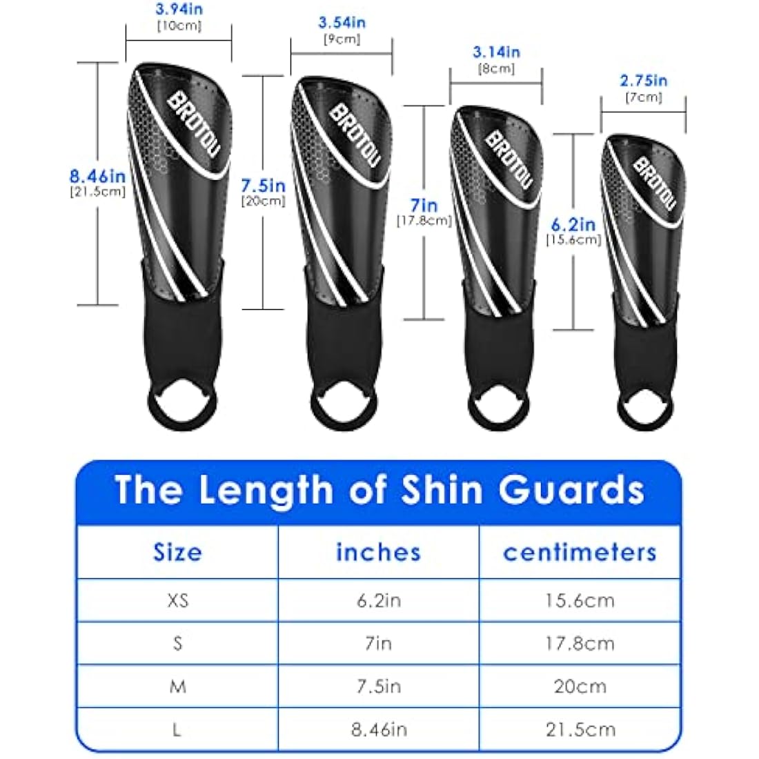 Youth Football Shin Guards, BROTOU High Strength Junior Shin Pads with Calf & Ankle Protection, Lightweight Design, Breathable, Non Slip Extended Adjustable Straps, for Boys and Girls